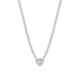 Asfour Crystal Tennis Necklace With Heart Design In 925 Sterling Silver-ND0343